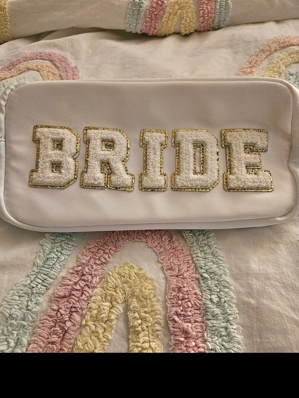 BRIDE White Bridal Clutch with Gold Trim